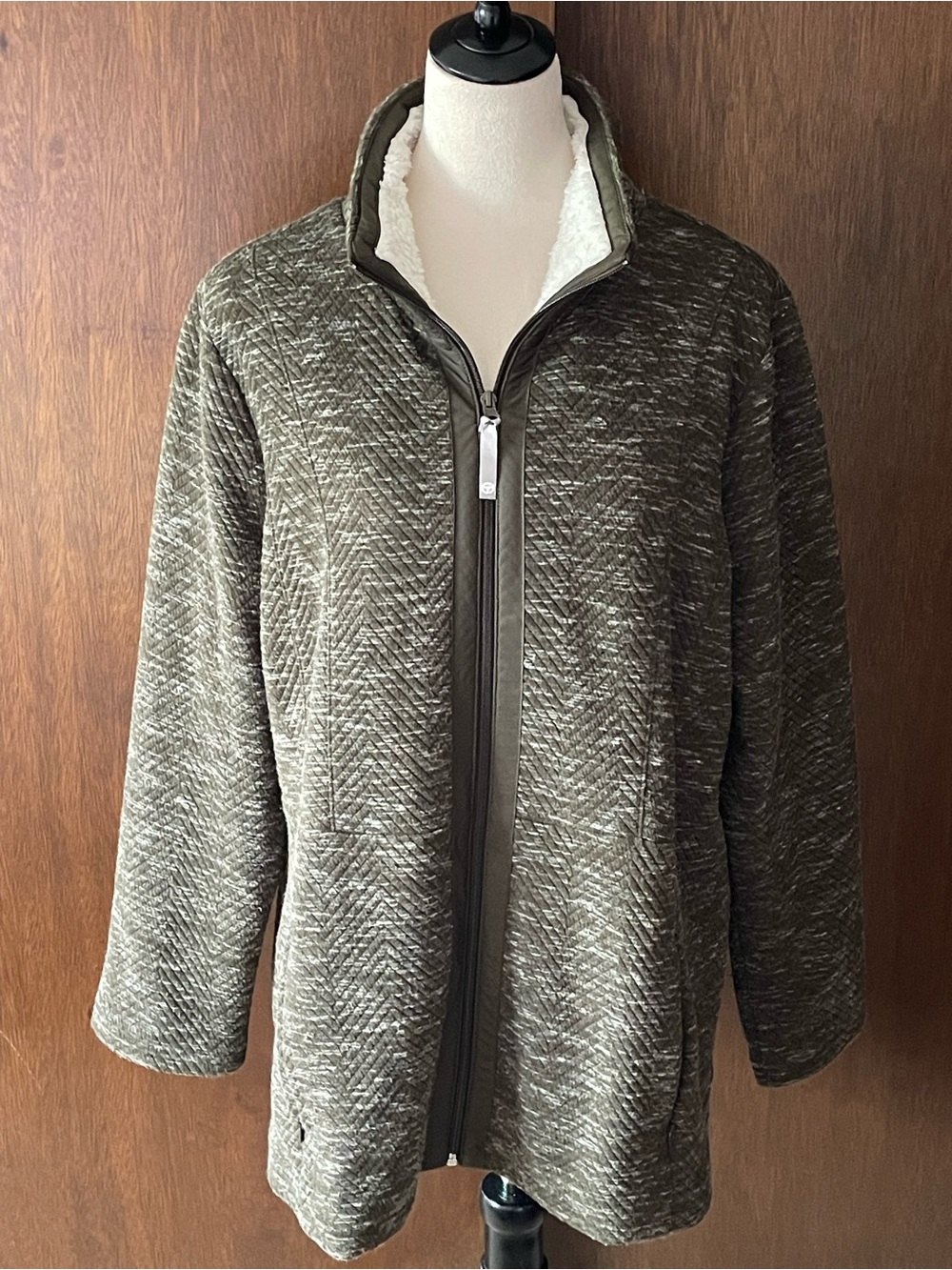 Talbots Olive Quilted Lightweight Jacket with Sherpa Collar